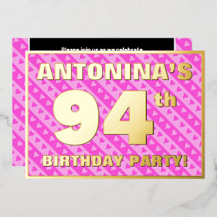 94. Geburtstagsparty — Fun Pink Hearts and Stripes Folieneinladung