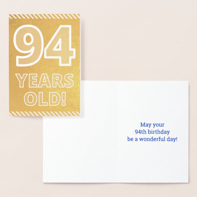 94ème anniversaire : Bold "94 ANS !" Carte Gold Fo (Affichage)