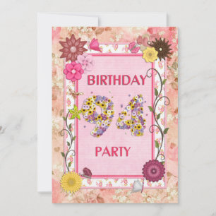 94ème anniversaire invitation fête avec cadre fleu