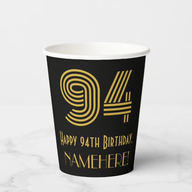 94th Birthday: Art Deco Inspired Look “94” & Name Pappbecher (Rückseite)