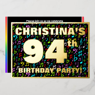 94th Birthday Party — Fun, Colorful Music Symboc Folieneinladung