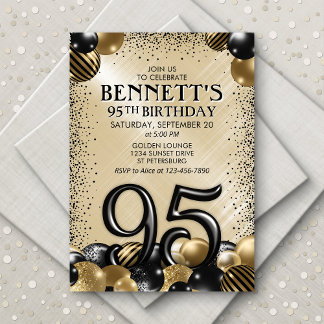 95. Balloons Black Gold Geburtstag Einladung