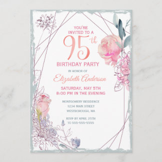 95. Geburtstag Blumenrot Rose Aquarellfarben Party Einladung