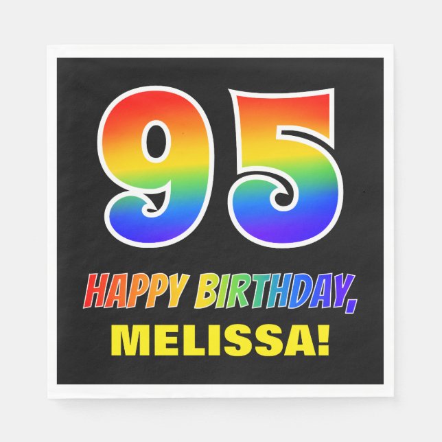 95. Geburtstag: Bold, Fun, Simple, Rainbow 95 Serviette (Vorderseite)