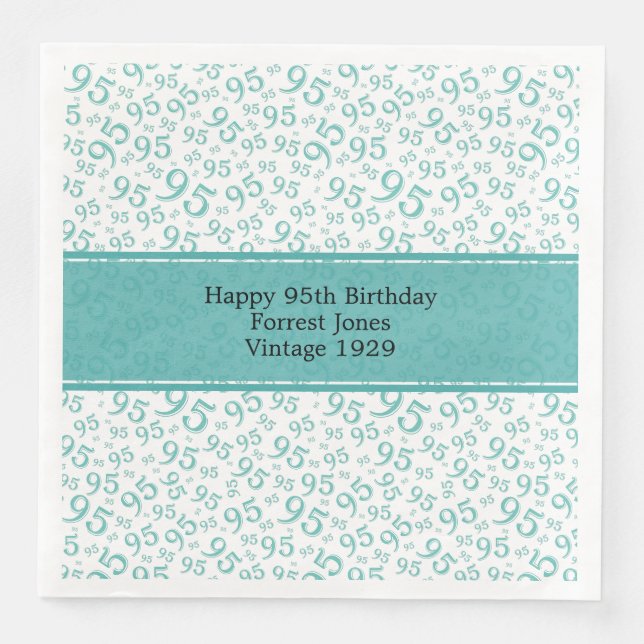 95. Geburtstag Cooles Zahlenmuster Aquamarin/weiß Serviette (Vorderseite)