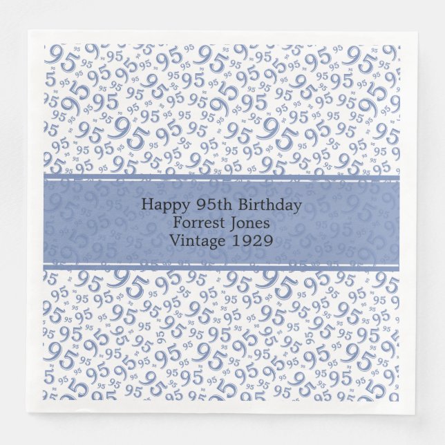 95. Geburtstag Cooles Zahlenmuster Blau/Weiß Serviette (Vorderseite)