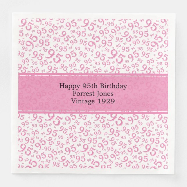 95. Geburtstag Cooles Zahlenmuster Pink/Weiß Serviette (Vorderseite)
