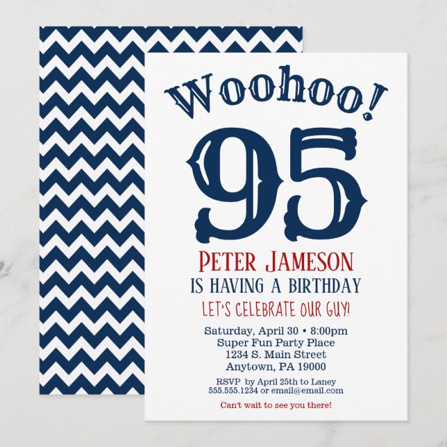 95. Geburtstag Einladung Mens Navy Blue (Vorne/Hinten)