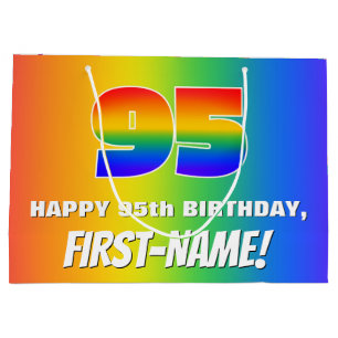 95. Geburtstag: Farbiges, lustiges Regenbogenmuste Große Geschenktüte