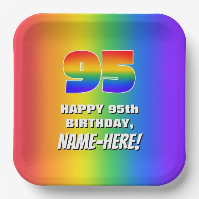 95. Geburtstag: Farbiges, lustiges Regenbogenmuste Pappteller (Vorderseite)