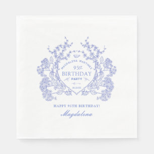 95. Geburtstag Französisch Blue Floral Wappen Cust Serviette
