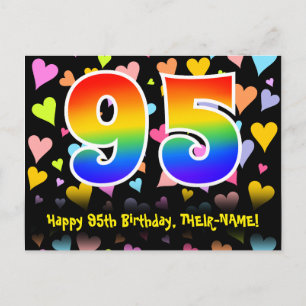 95. Geburtstag: Fun Hearts Muster, Regenbogen 95 Postkarte