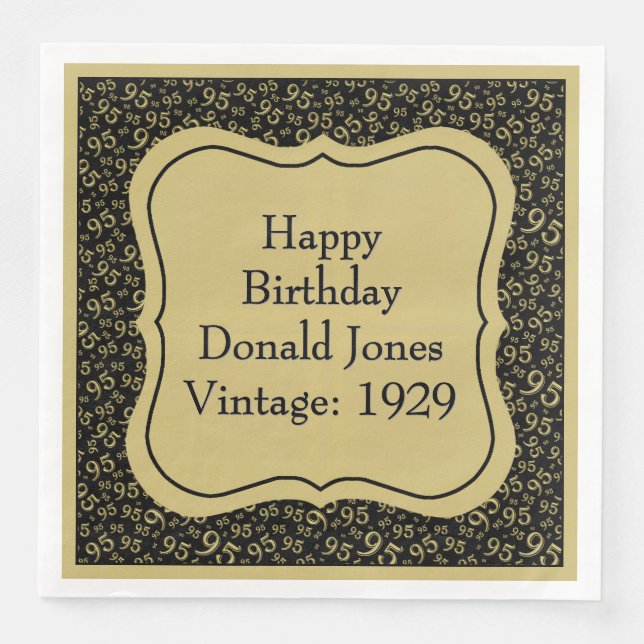 95. Geburtstag Gold/Schwarz-Bracket-Zahlenmuster Serviette (Vorderseite)