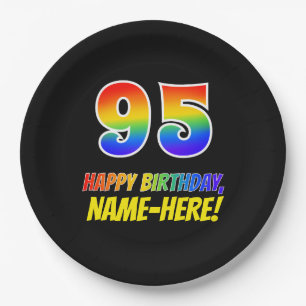 95. Geburtstag: kühl, Spaß, einfach, Regenbogen  Pappteller