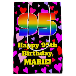 95. Geburtstag: Loving Hearts Pattern, Regenbogen  Mittlere Geschenktüte