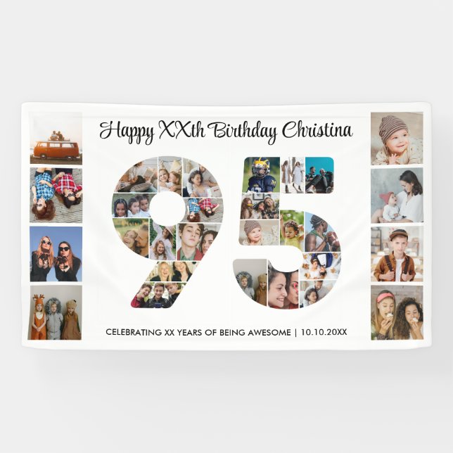 95. Geburtstag Party Nummer 95 FotoCollage Banner (Horizontal)