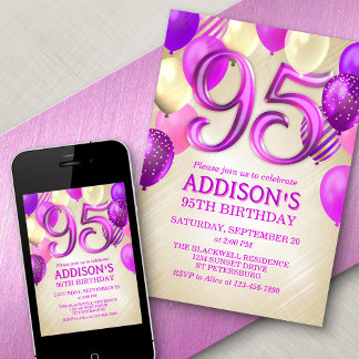 95. Geburtstag Pink Balloons Einladung
