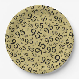95. Geburtstag Random Number Pattern Gold/Schwarz Pappteller