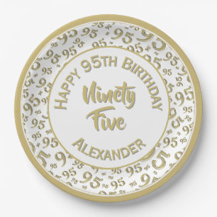 95. Geburtstag Zufallszahlenmuster Gold/Weiß Pappteller
