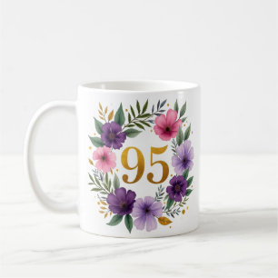 95. Geburtstagsfeier - Blumenkreide mit Goldnummer Kaffeetasse