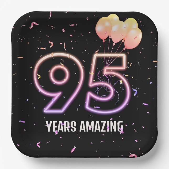 95. Geburtstagsparty Balloons und Confetti Pappteller (Vorderseite)