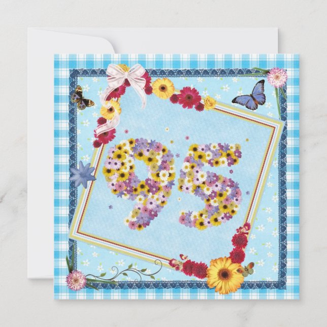 95. Geburtstagsparty Einladung Blume, Schmetterlin (Vorderseite)