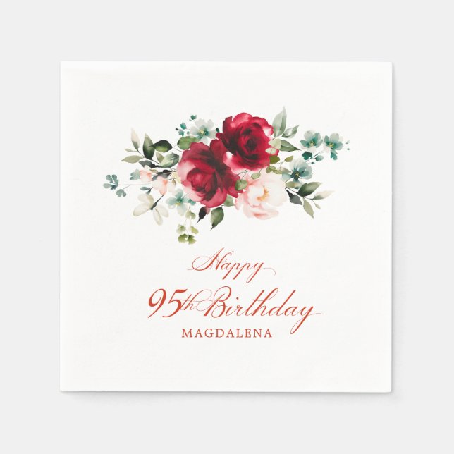 95. Geburtstagsparty rosa rote Blumenpraxis Serviette (Vorderseite)