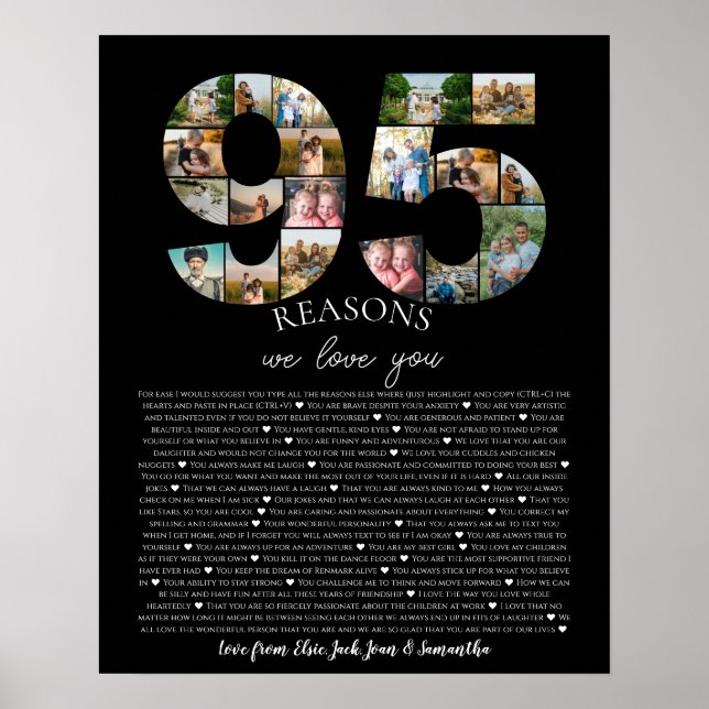95 Gründe für die Liebe Sie Foto Collage Geburtsta Poster (Vorne)