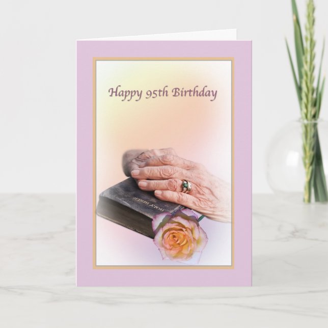 95e carte d'anniversaire avec les mains et la Bibl (Devant)