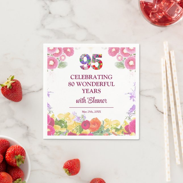 95th Birthday - Elegant Floral Garden Serviette (Beispiel)