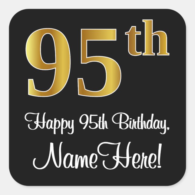 95th Birthday – Elegant Luxurious Faux Gold Look # Quadratischer Aufkleber (Vorderseite)