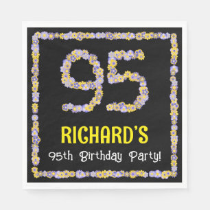 95th Birthday: Floral Flowers Number, Custom Name Serviette