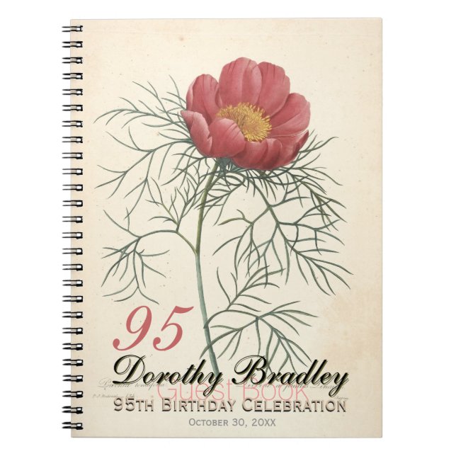 95th Birthday Party Peony Livre d'invité personnal (Devant)