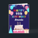 95th Happy Birthday Balloons Cake Navy Blue Karte<br><div class="desc">95th Happy Birt5hday Colorful Balloons Cake Navy Blue with personalized name. For further customization,  please click the "Customize it" button and use our design tool to modify this template.</div>