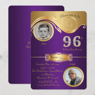 96., Birthday Man 96., eleganter Deko, lila Einladung