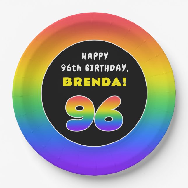 96. Geburtstag: Farbiger Regenbogen Nr. 96, Indivi Pappteller (Vorderseite)