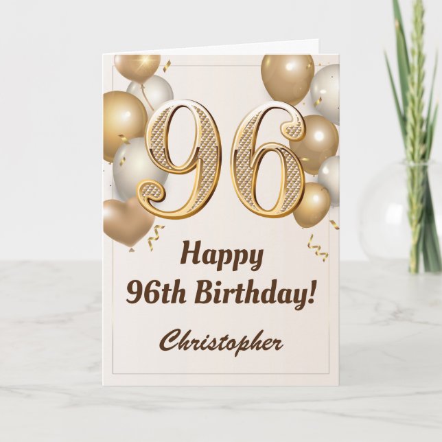 96. Geburtstag Gold Ballons und Confetti Geburtsta Karte (Vorderseite)