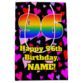 96. Geburtstag: Loving Hearts Pattern, Regenbogen  Mittlere Geschenktüte