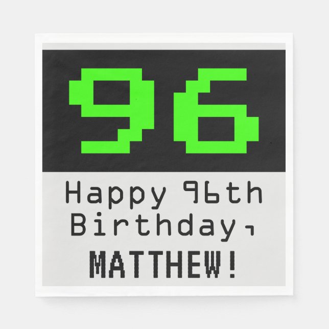 96. Geburtstag - Nerdy / Geeky Style "96" & Name Serviette (Vorderseite)