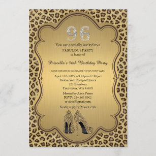 96. Geburtstagseinladung, Zahldiamanten, Gepard Einladung