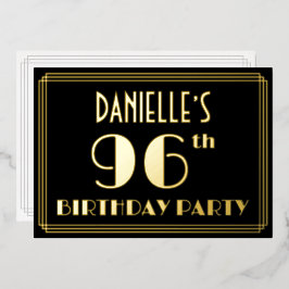 96. Geburtstagsparty: Art Deco Look "96", w/ Name Folieneinladung