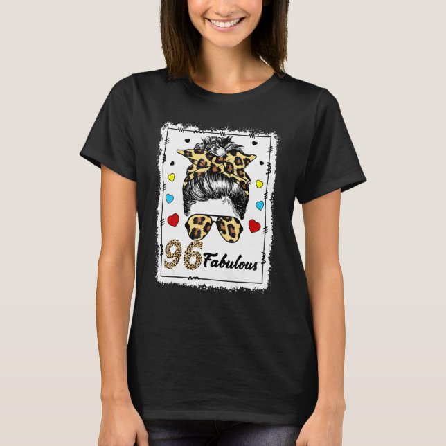 96 Jahre alt Fabulous Messy Bun Leopard 1926 Gebur T-Shirt (Vorderseite)