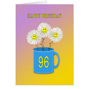 96e carte d'anniversaire avec fleurs joyeux et sou