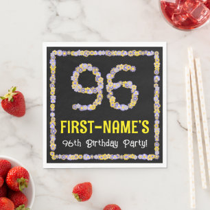 96th Birthday: Floral Flowers Number, Custom Name Serviette