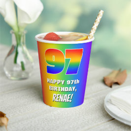 97. Geburtstag: Farbenfroh, Fun Rainbow Pattern #  Pappbecher