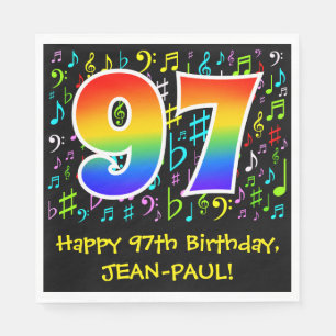 97. Geburtstag - Farbige Musiksymbole, Regenbogen  Serviette