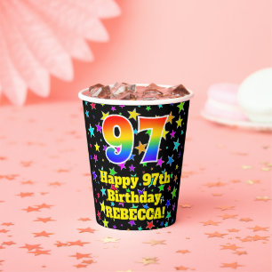97. Geburtstag: Fun Stars Muster und Regenbogen 97 Pappbecher