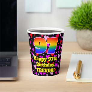 97. Geburtstag: Loving Hearts Pattern, Rainbow 97 Pappbecher