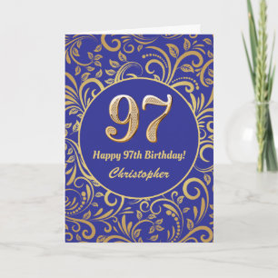 97. Geburtstag Navy Blue and Gold Floral Muster Karte