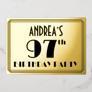 97. Geburtstagsparty — Art Deco Look "97" + Name Folieneinladung